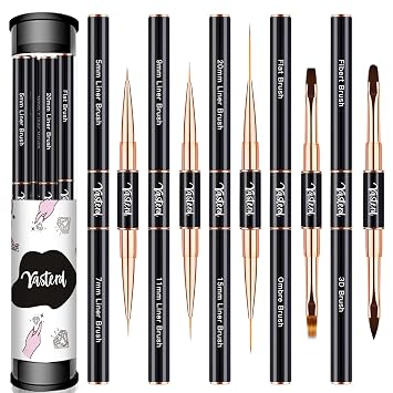 Yasterd Nail Art Brush Set,Professional 5pcs Double-Ended Nail Art Brushes | Long Lines,Thin Liner brush for Nails Detail,Nail Design Brush Ombre Brush 3D Brush Kits for Gel Polish Acrylic Nail Drawing