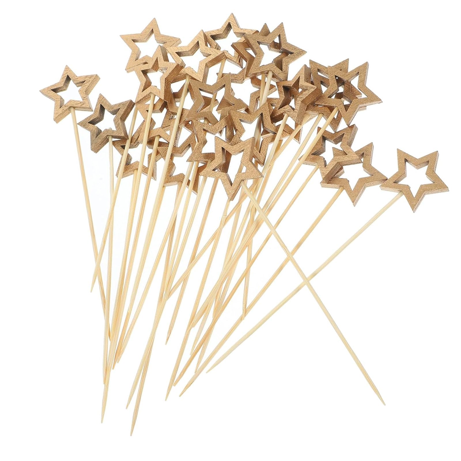 HqtEkStar Bamboo Cocktail Selection, Handmade Bamboo Decorations Toothpick, Appetizers, Fruit and Drink Decorations, Christmas, Holiday Birthday Party Decorations 50 Pieces