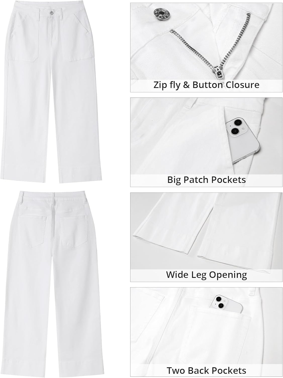 GRAPENT Capri Jeans for Women High Waisted Wide Leg Trendy Strechy Loose Straight Cropped Denim Jeans Pants with Pockets - Image 5