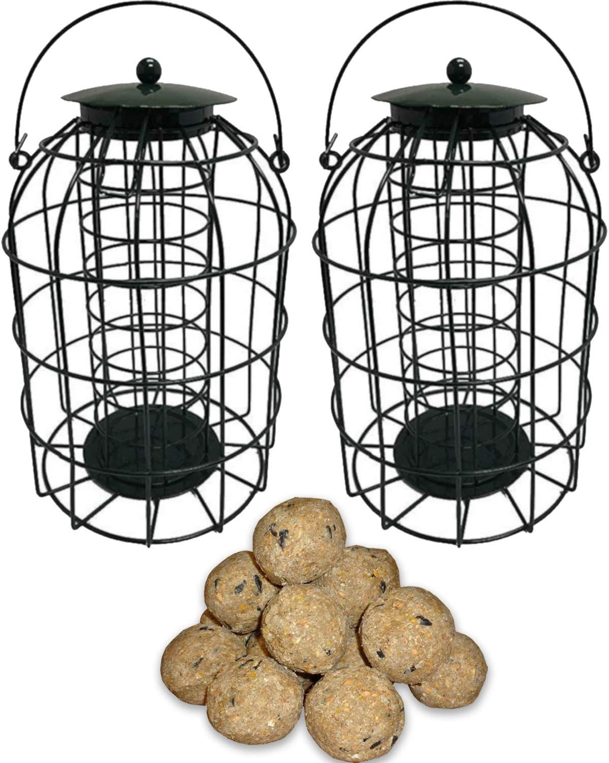 Juego de 2 alimentadores de bolas resistentes a ardillas para el hogar y el jardín con bolsa de 6 bolas de grasa de sebo para pájaros silvestres