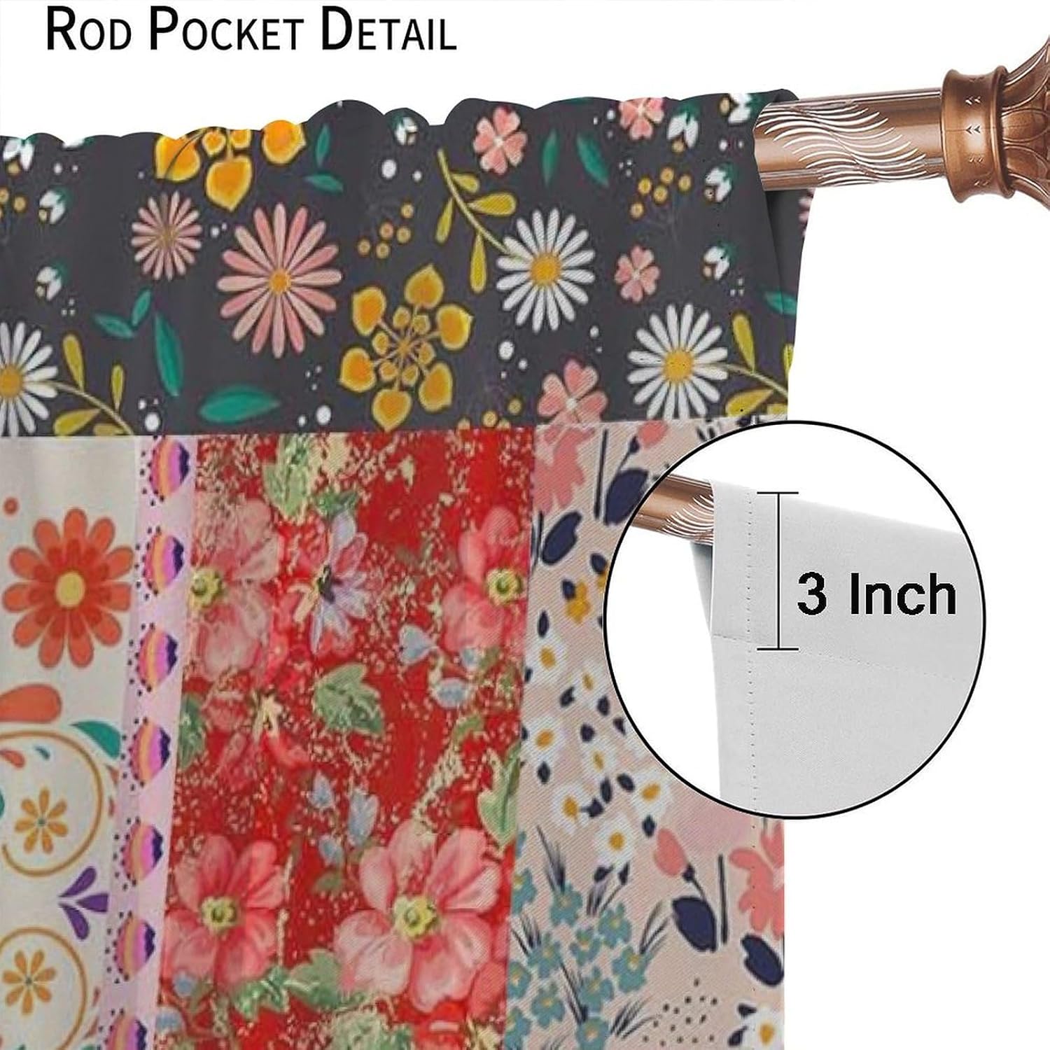Boho Patchwork Curtains,Vintage Flower Bohemian Paisley Floral Pattern Window Curtains for Living Room Bedroom Kitchen Bathroom 2 Panels 42x45 Inch Decor