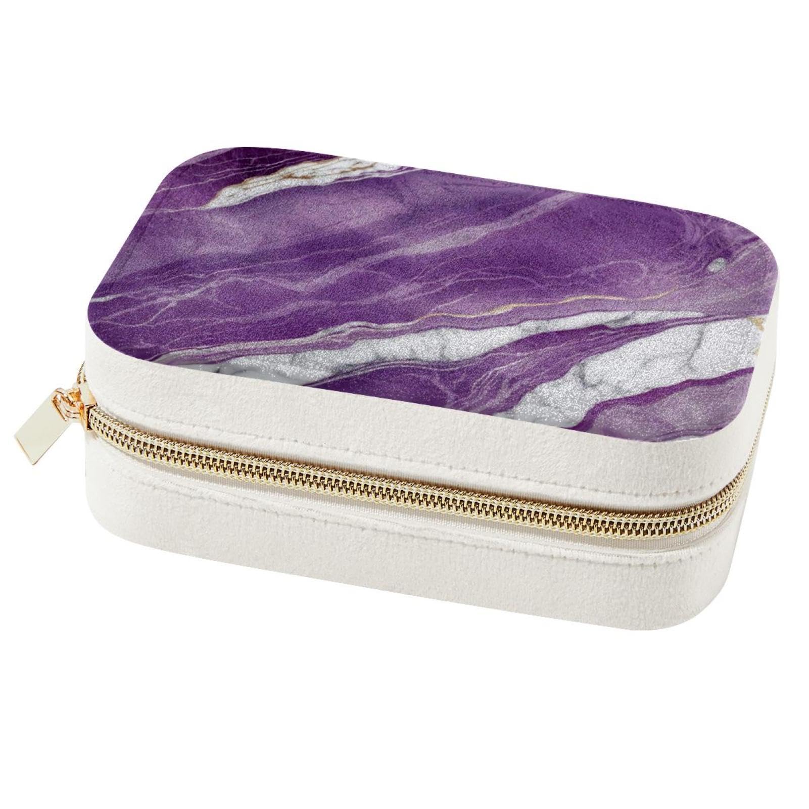 Organiseur de voyage pour bijoux et boucles texture marbre violet élégant