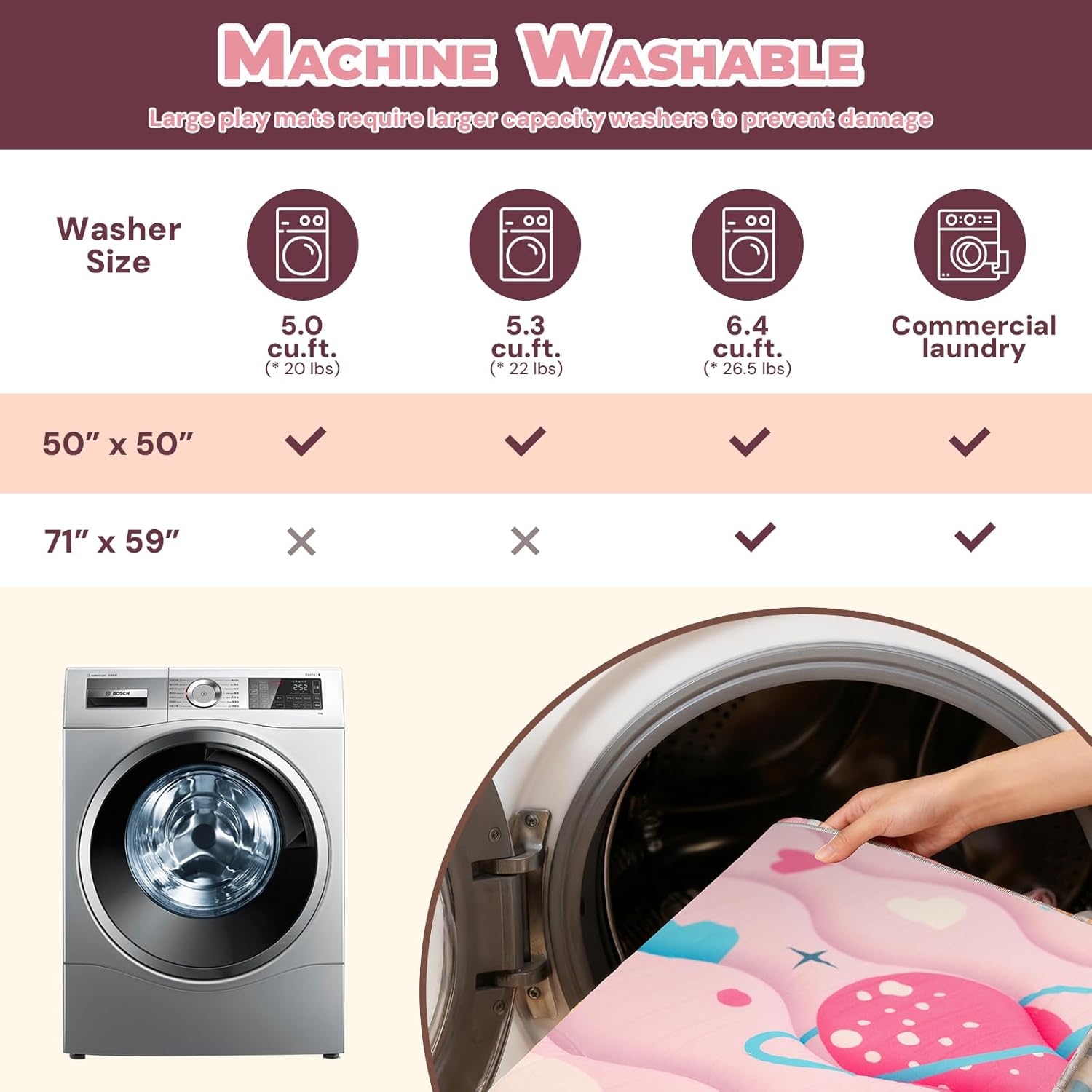 Wirhao Baby Play Mat for Floor, 71'' x 59'' Thicken Foam Soft Padded Mat for Baby, Playpen Mat for Toddlers Infant Kids, Machine Washable, Non-Slip Bottom Safe for Crawling (Pink)