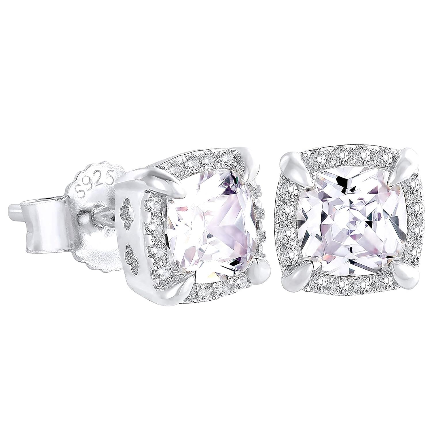 KRKC CO Earrings for Men Sterling Silver Birthday Gift for Men 14K White Gold Studs Iced Out Earring