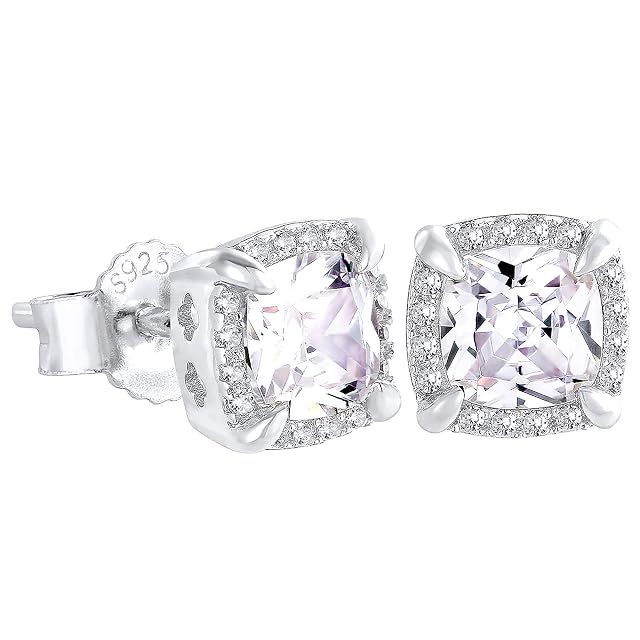 KRKC CO Earrings for Men Sterling Silver Birthday Gift for Men 14K White Gold Studs Iced Out Earring