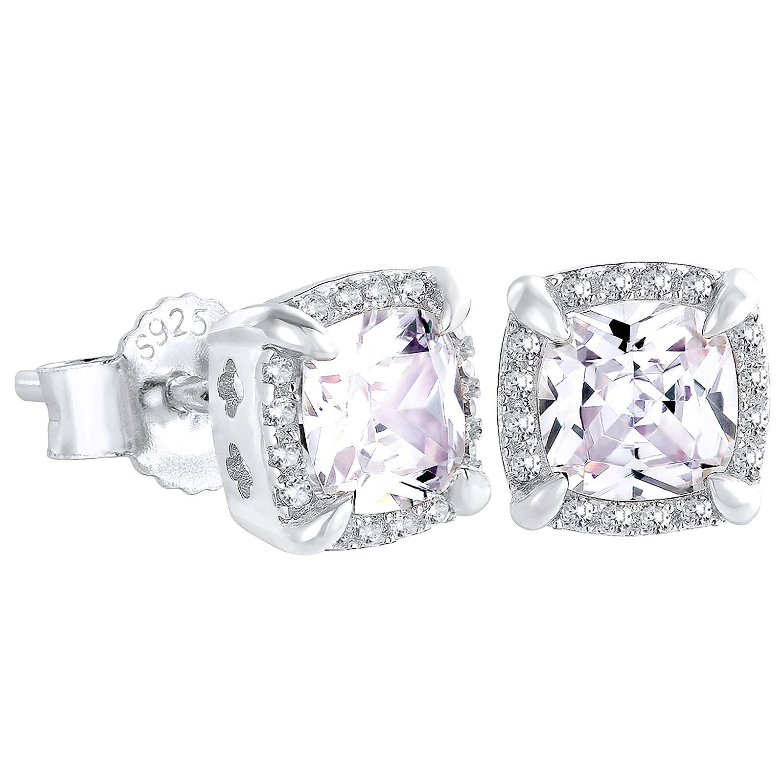 KRKC CO Earrings for Men Sterling Silver Birthday Gift for Men 14K White Gold Studs Iced Out Earring