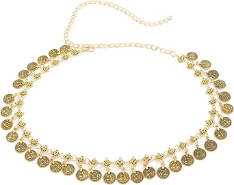 UTOWO Women Waist Chain Gold Coin Belt Body Chain Metal Link Multilayer Pendant Waist Belt for Prom Party Festival