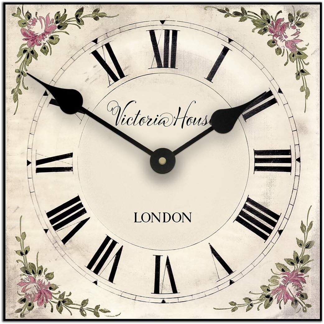 Old Victorian Square Wall Clock | Ultra Quiet Quartz Mechanism | Hand Made in USA Beautiful Crisp Lasting Color | Comes in 8 Sizes | 10-Inch