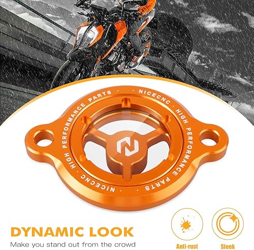 Miniatura 4 de NICECNC Tapa de tapón de filtro de aceite de motor transparente naranja compatible con KTM DUKE 125/200/250/390 2016-2023, RC 125/200/390