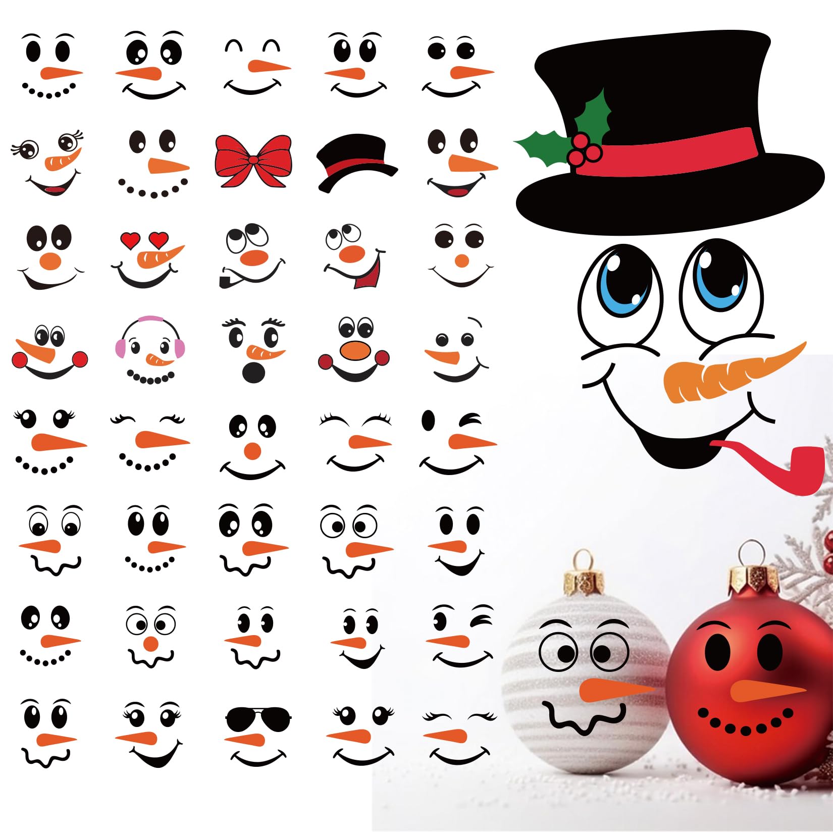 41 PCS Snowman Face Stickers for Crafts Christmas Vinyl Snowman Face Decals for Ornaments Glass Water Bottles Cup Window Wall Christmas Decorations (41Pcs Snowmen Faces)