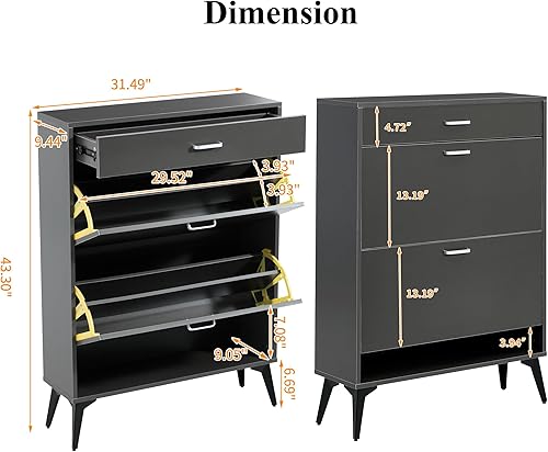 Miniatura 2 de Armario estrecho para zapatos para entrada, armario delgado de almacenamiento de zapatos con 2 cajones abatibles y compartimento superior, zapatero