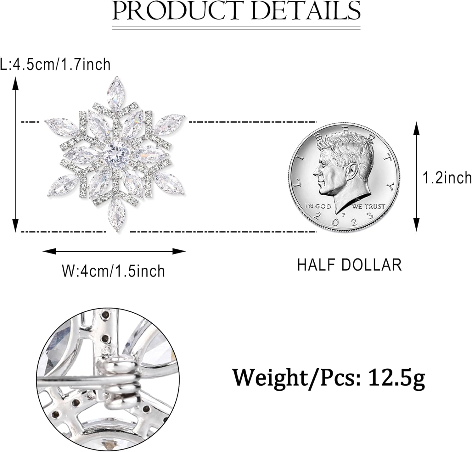 EVER FAITH Women's Full CZ Marquise Shape Winter Snowflake Corsage Brooch Pin Clear Silver-Tone - Image 6