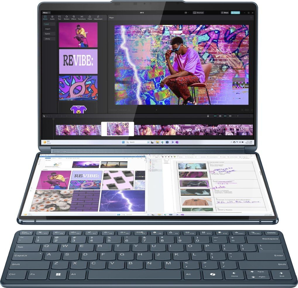 Yoga Book 9i 2-in-1 13.3" 2.8K Dual Screen OLED Touch Laptop - Intel Core i7-1355U with 16GB Memory - 1TB SSD - Tidal Teal - US Version (New 2024 Model (1TB/Ultra 7))