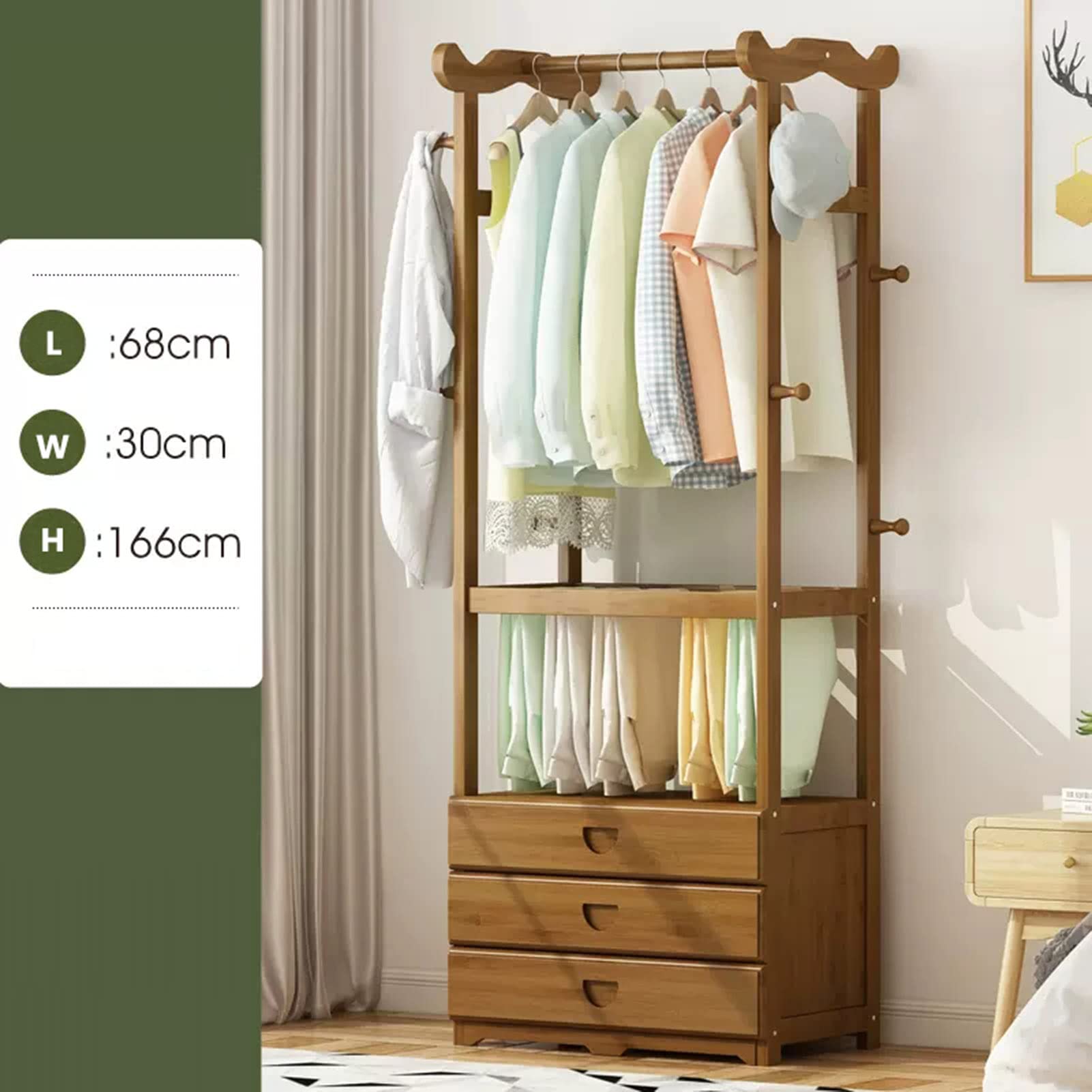 Amazon｜フロアハンガーキャビネット 竹製洋服レールスタンド 自立式