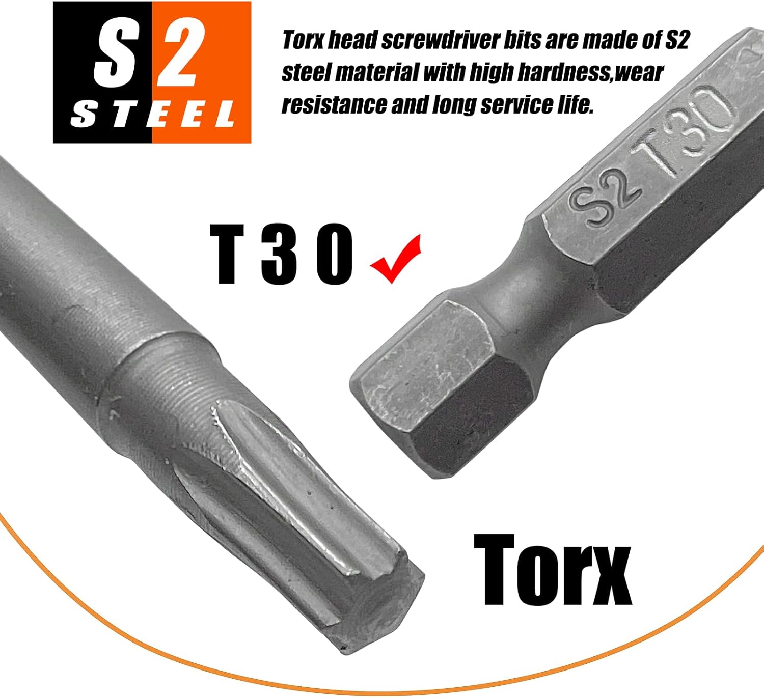 generic 10pcs Torx Screwdriver Bit Set,1/4 Inch Hex Shank T30 Magnetic S2 Steel 100mm Length Torx Bit Set(T30), Silver