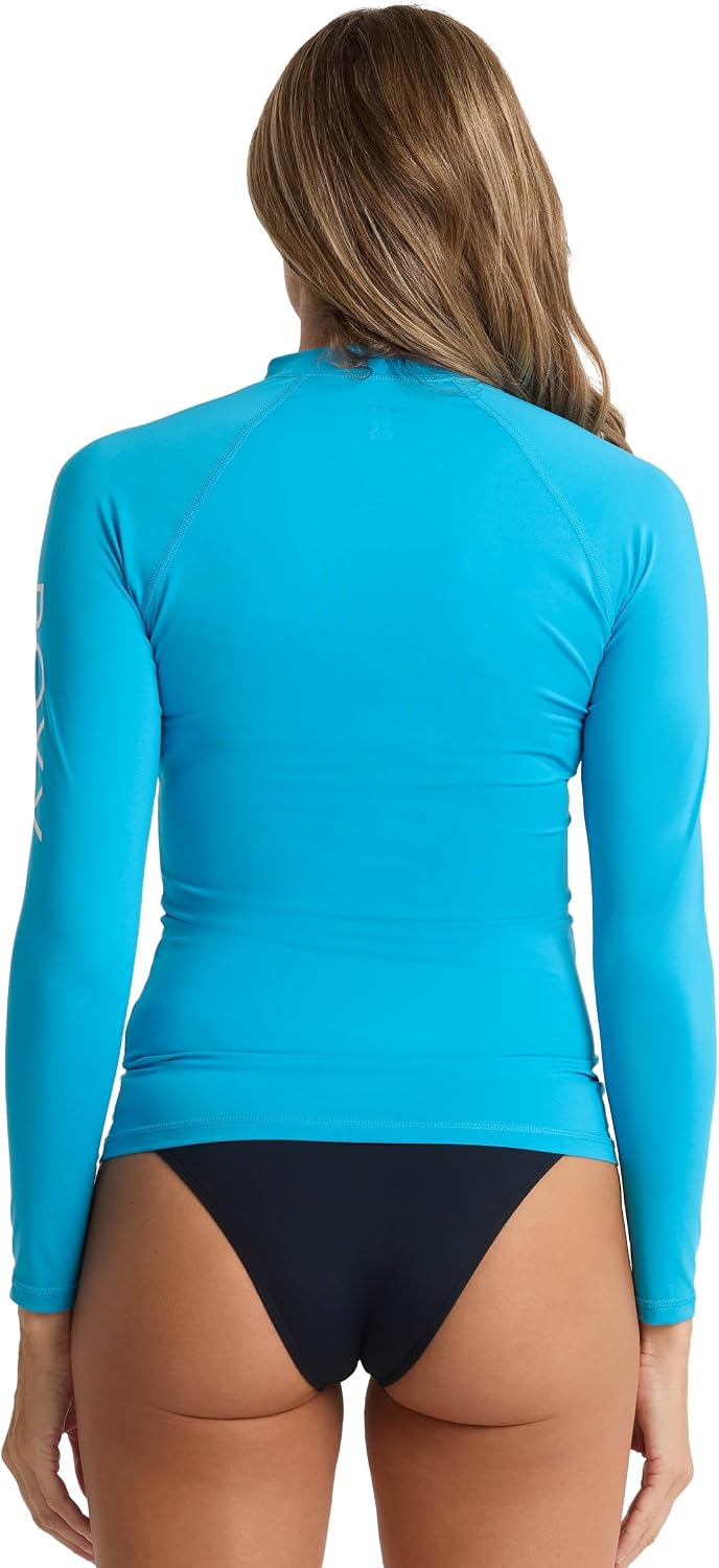 Roxy Women's Long Sleeve Compression Fit Rashguard UPF 50+ Quick Dry Recycled Swim Shirt, Hawaiian Ocean, X-Large