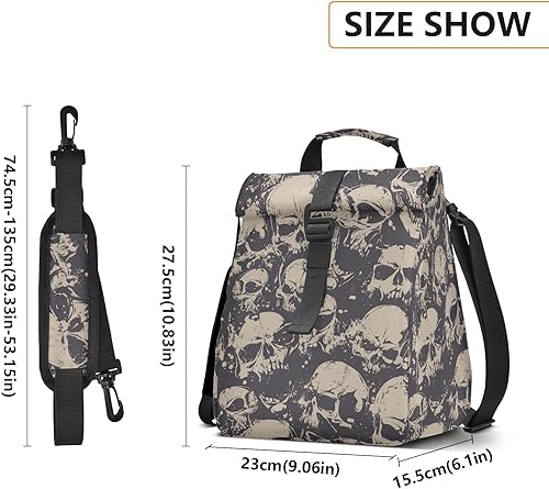 Miniatura 8 de MNSRUU Bolsas de almuerzo aisladas para mujeres y hombres, con diseño de calaveras grunge, portátil, reutilizable, térmica, bolsa enfriadora,