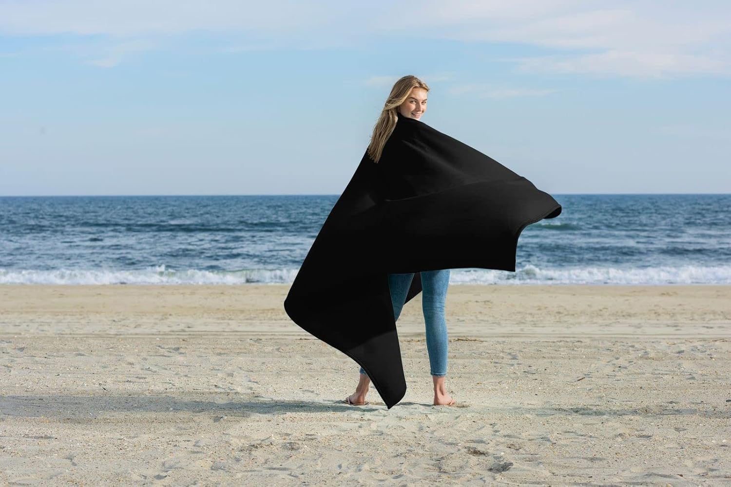 MV Sport Lightweight Sweatshirt Blanket Throw � Warm & Cozy, Breathable Oversized Fleece Knit, Couch, Bed, Travel, Cold Nights, and Outdoors � Soft Light Weight Blanket 54"" x 84"" Black - Image 5