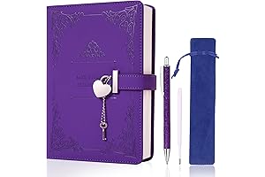 Heart-Shaped Lock Diary with Lock and Key for Girls Age 10-12 (Purple)