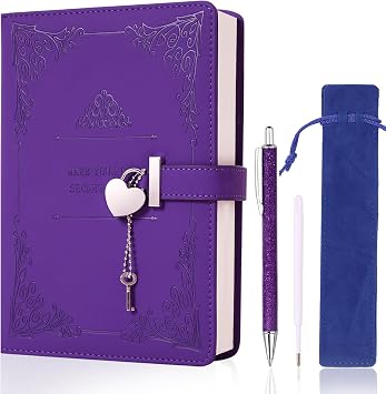 Heart-Shaped Lock Diary with Pen,A5 Size Soft PU Leather Locking Journal Personal Planner Writing Notebook Secret Notebook Gift for Adults,Kids,Writers Girls&Women.Purple.