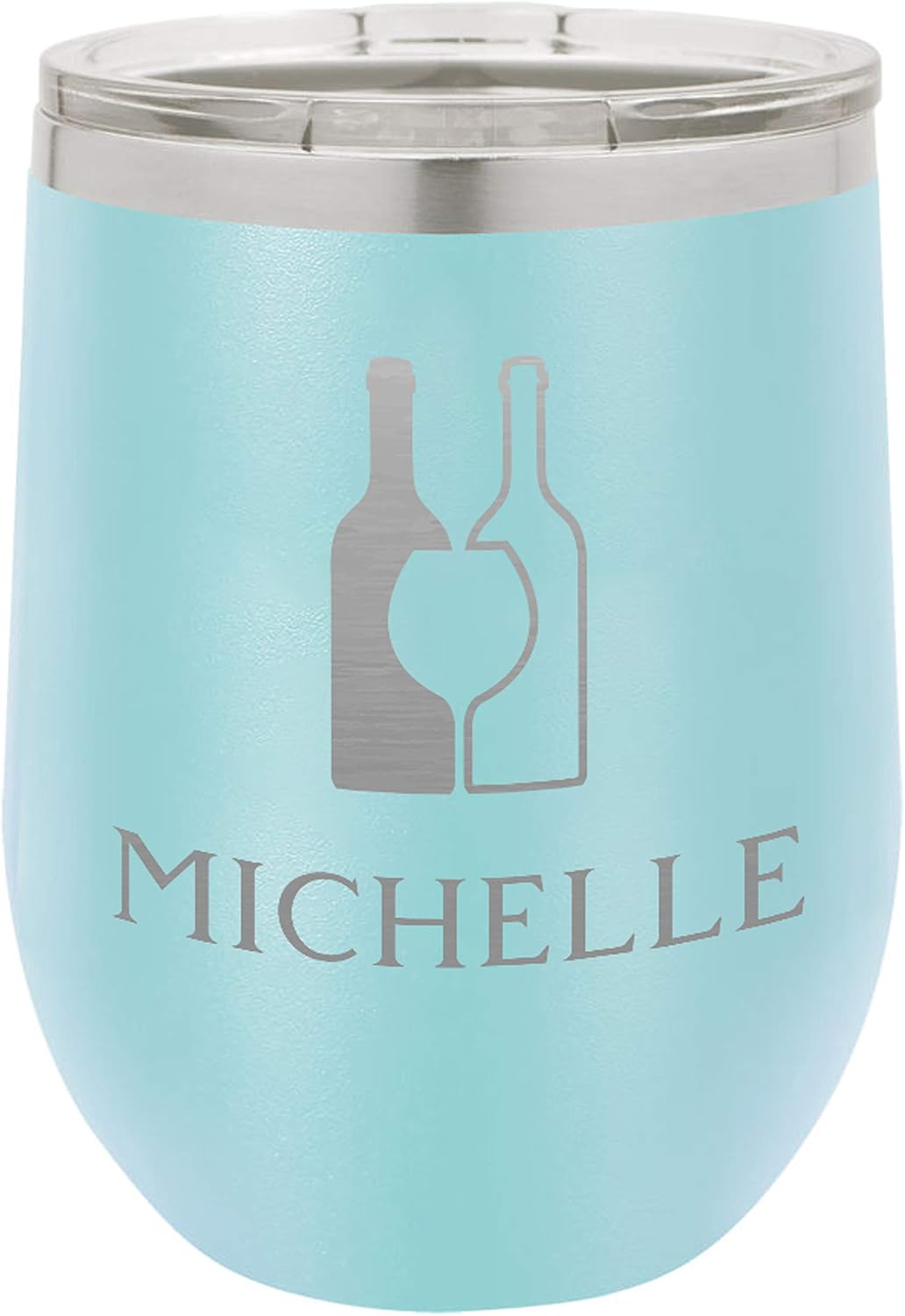 Personalized 12 oz. Vacuum Insulated Stemless Wine Tumbler - Two Bottle Design (Light Blue)