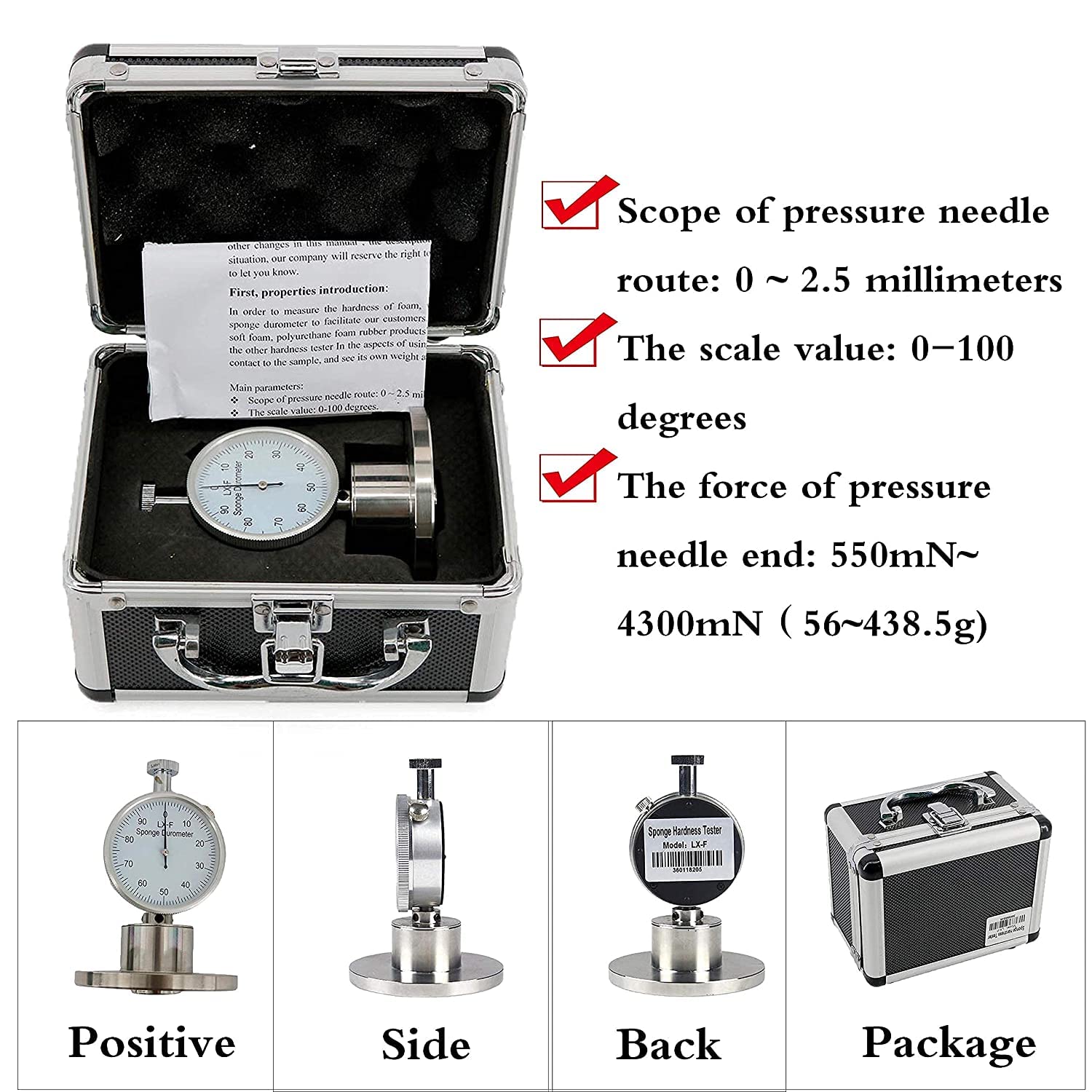 Soft Sponge Hardness Tester Soft Foam Sclerometer Durometer Needle Type for Soft Foam Polyurethane Foam Rubber Hardness Measurement