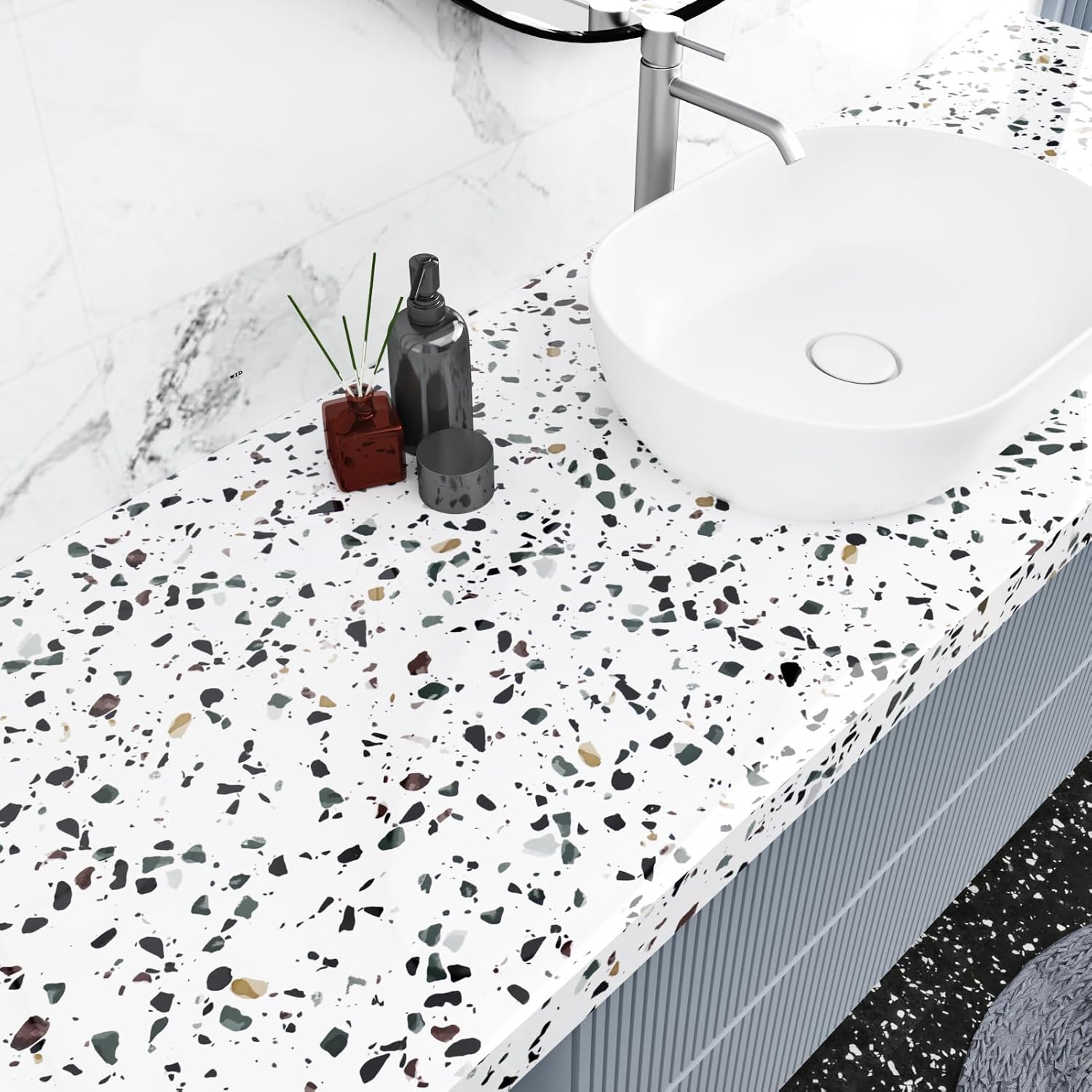 Glossy Terrazzo Contact Paper for Countertops 24"X118" Stick and Peel Waterproof Granite Wallpaper for Bathroom Kitchen Countertop Contact Paper Decorative Self Adhesive Vinyl Film Roll
