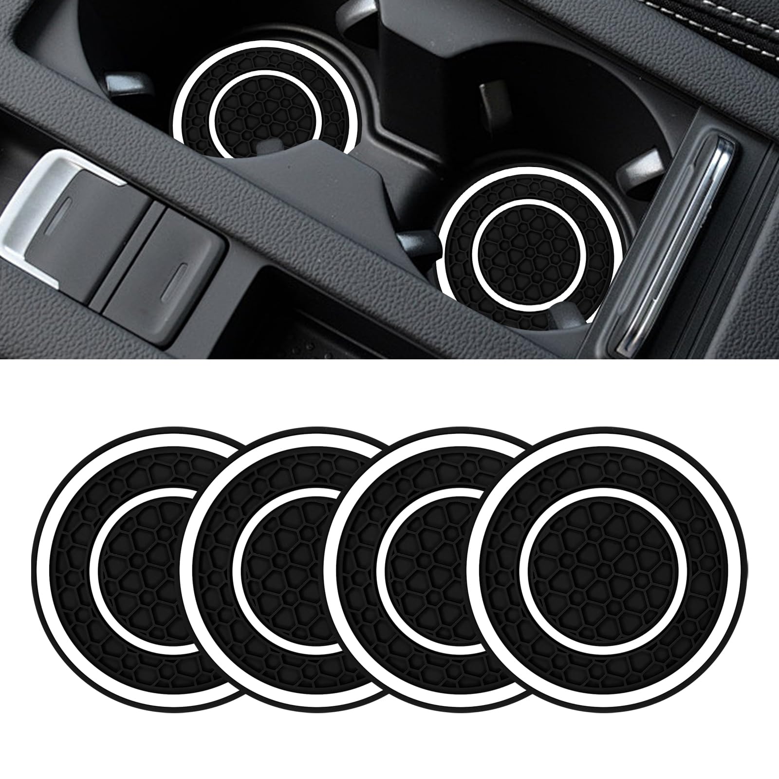 UZZH4 PCS Car Cup Holder Coasters, Non-Slip Dustproof 2.75 Inch Car Coasters for Cup Holders, Car Interior Accessories Cup Holder Insert Coaster, Auto Insulated Drink Mat for Most Vehicles (White)