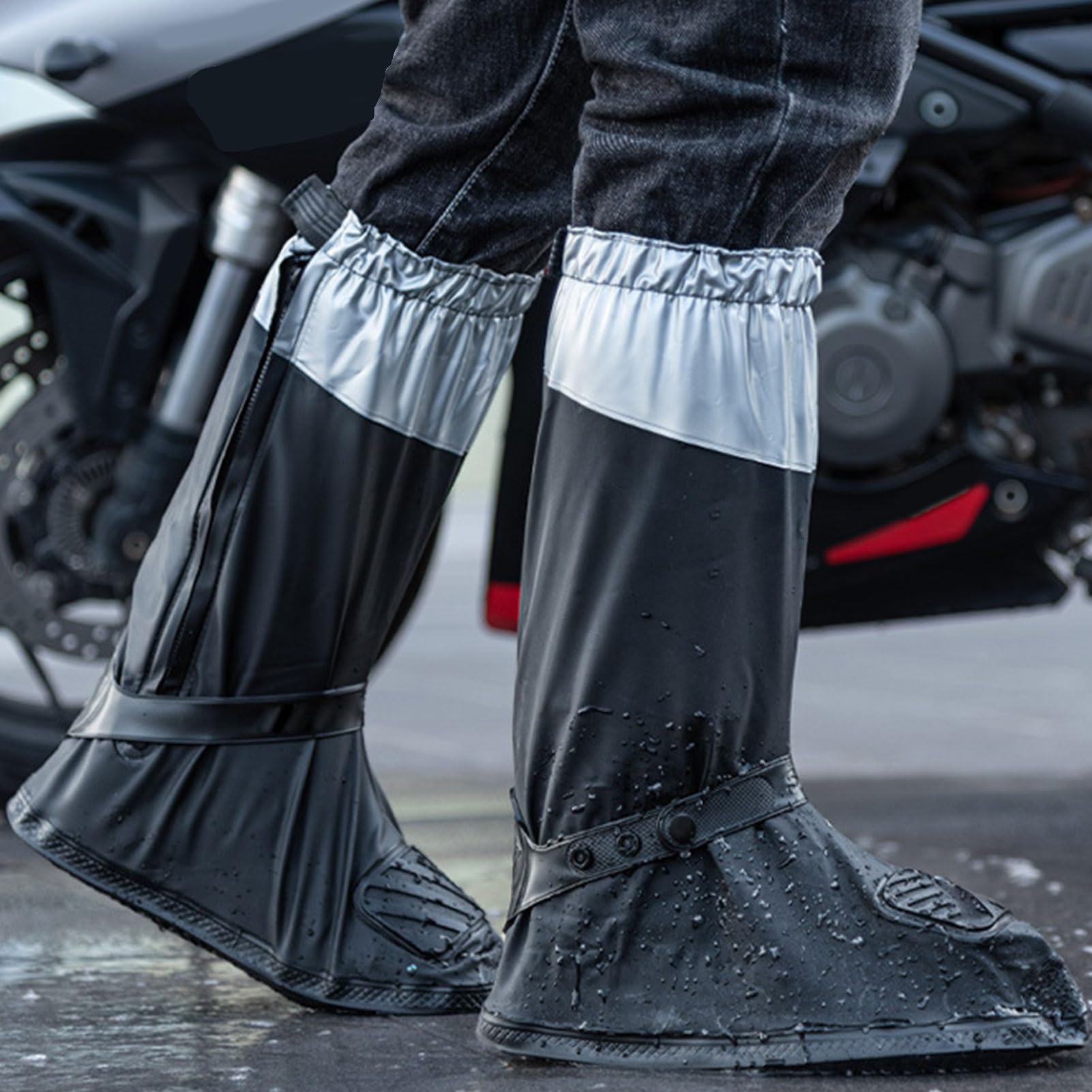 Keptfeet 4 Copri Stivali da Pioggia per Scarpe - Stivali da Pioggia | riutilizzabili con Catarifrangente,Copriscarpe Antipioggia per equipaggiamento Protettivo Esterno per Scooter, Bici, Pesca,