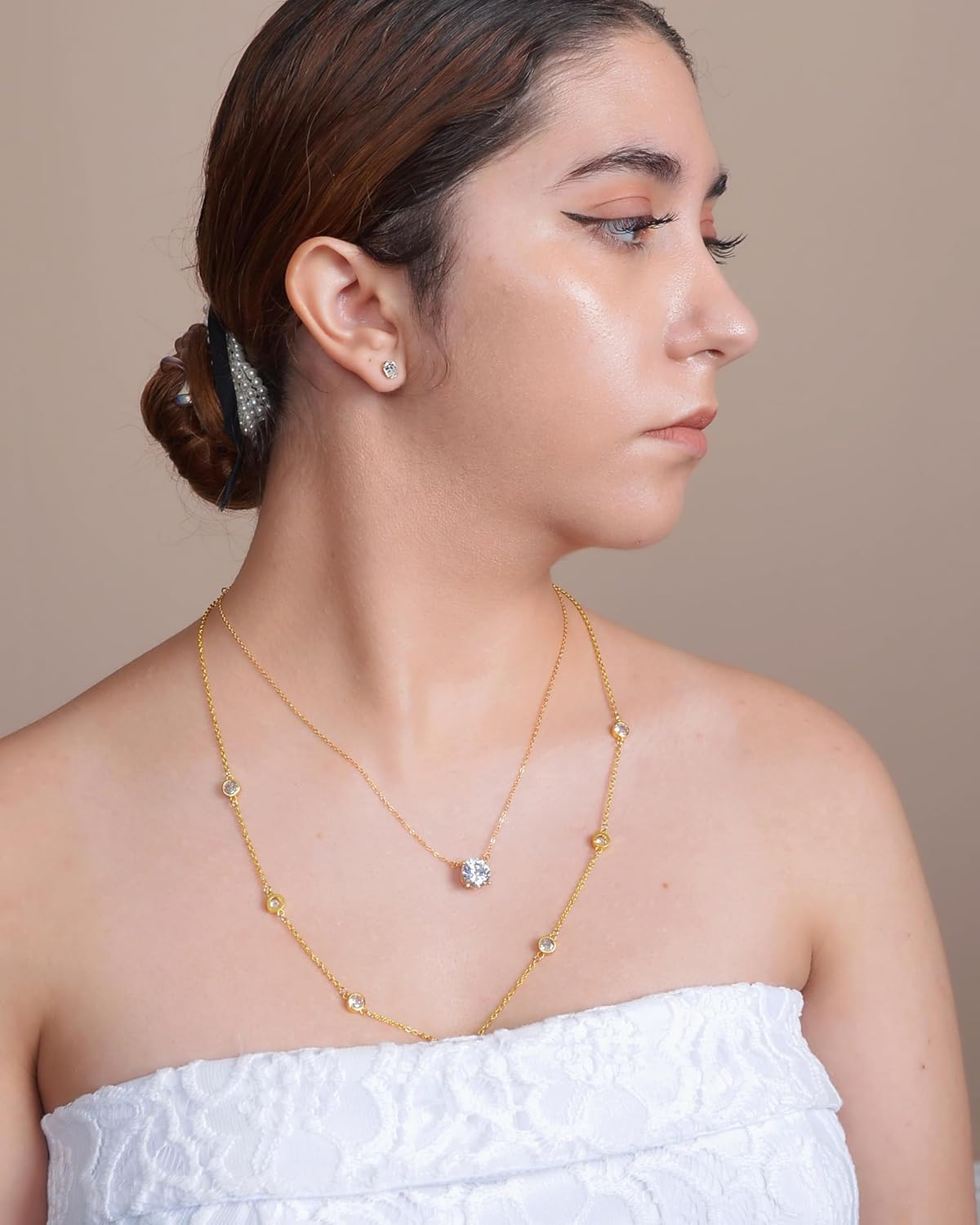 DIVA'S Single Stone Necklace Sterling Silver 925 Gold Plated