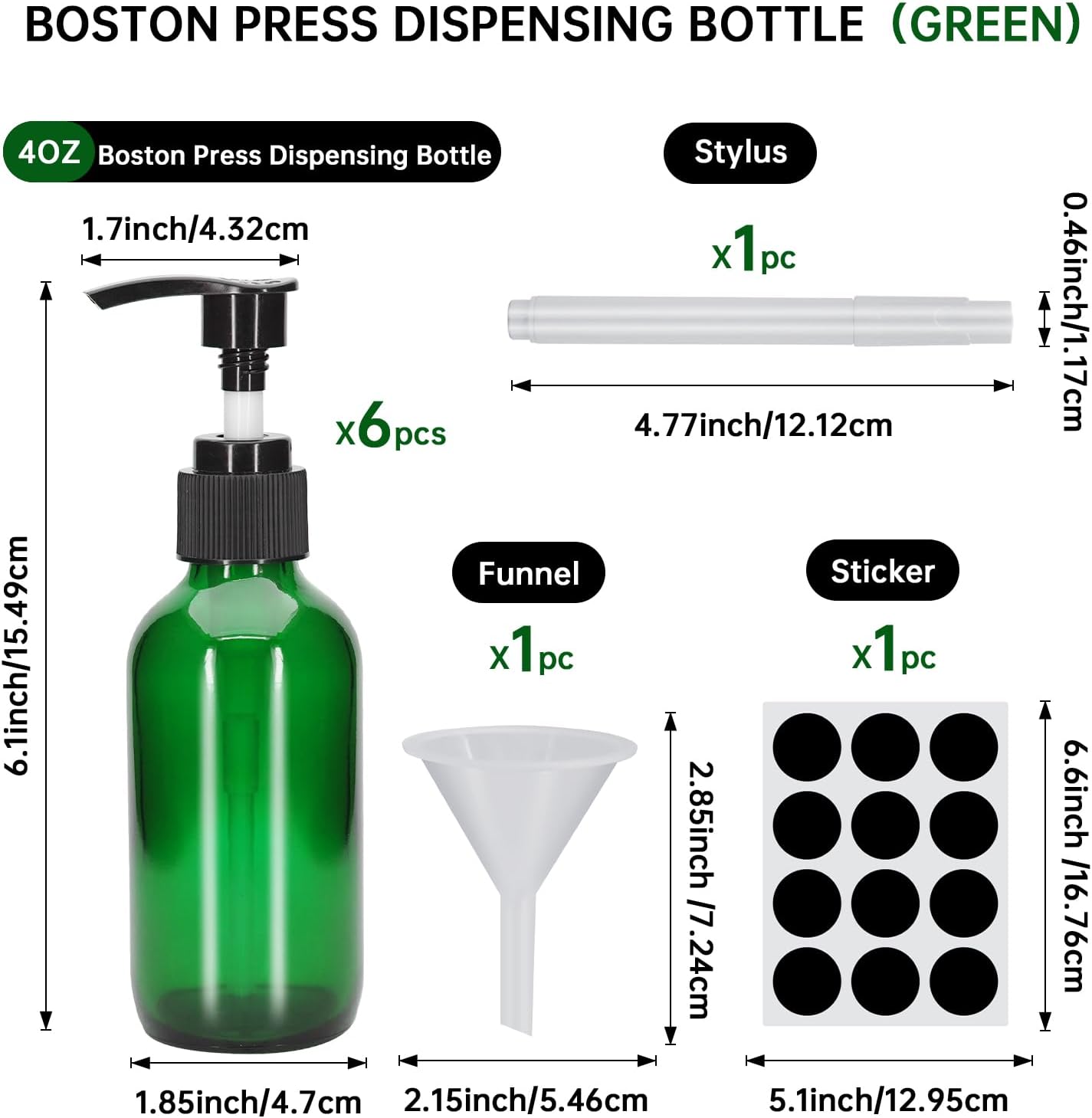 6Pcs Glass Pump Bottle Dispenser 4 oz Travel Bottles with Pump Refillable Glass Containers for Toiletries Lotion Liquid Soap Shampoo Essential Oils Cosmetic Travel Accessories (Green)