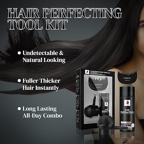 Miniatura 10 de Fibras capilares para adelgazar el cabello, aplicador de fibra 3 en 1, fibras de construcción de cabello de ocultación natural, spray de larga