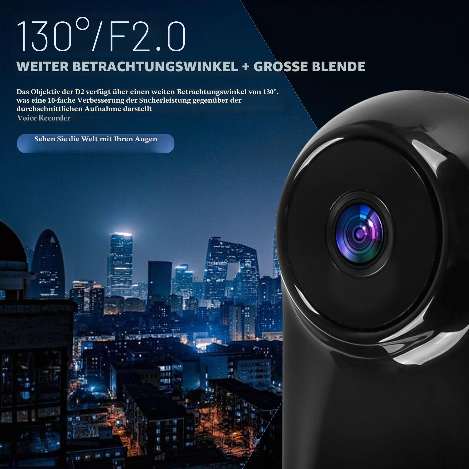 Mini Action Kamera 1080P HD Tragbare Vlogging Kamera mit 130°/F2.0 Weitwinkel Tragbare Camcorder mit Audio für Vlog, Reisen und Sport