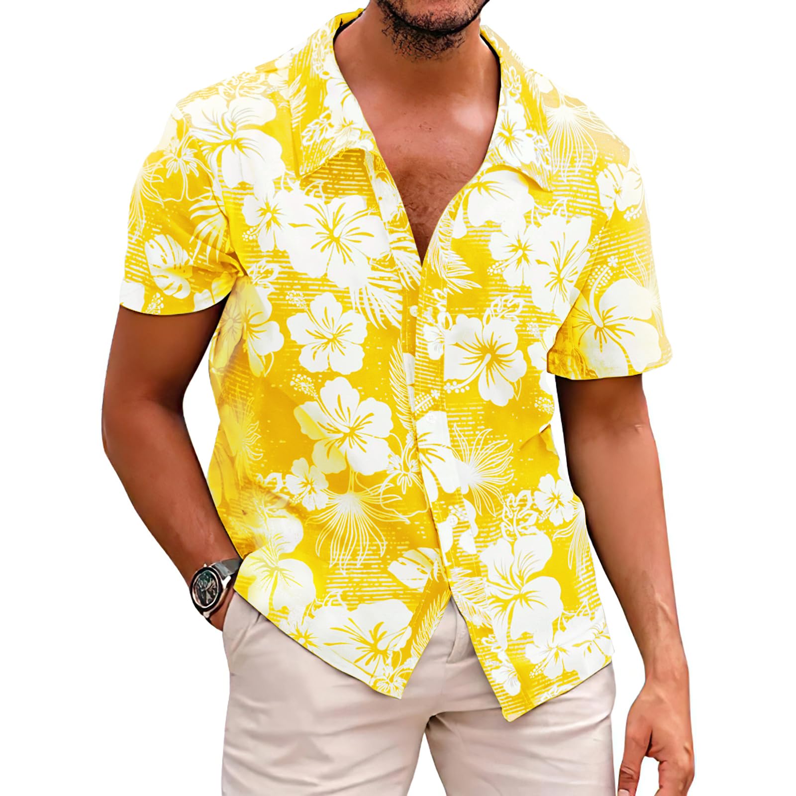 Men's Novelty Hawaiian Floral Shirt Summer Casual Button Down Tropical Holiday Beach Shirts