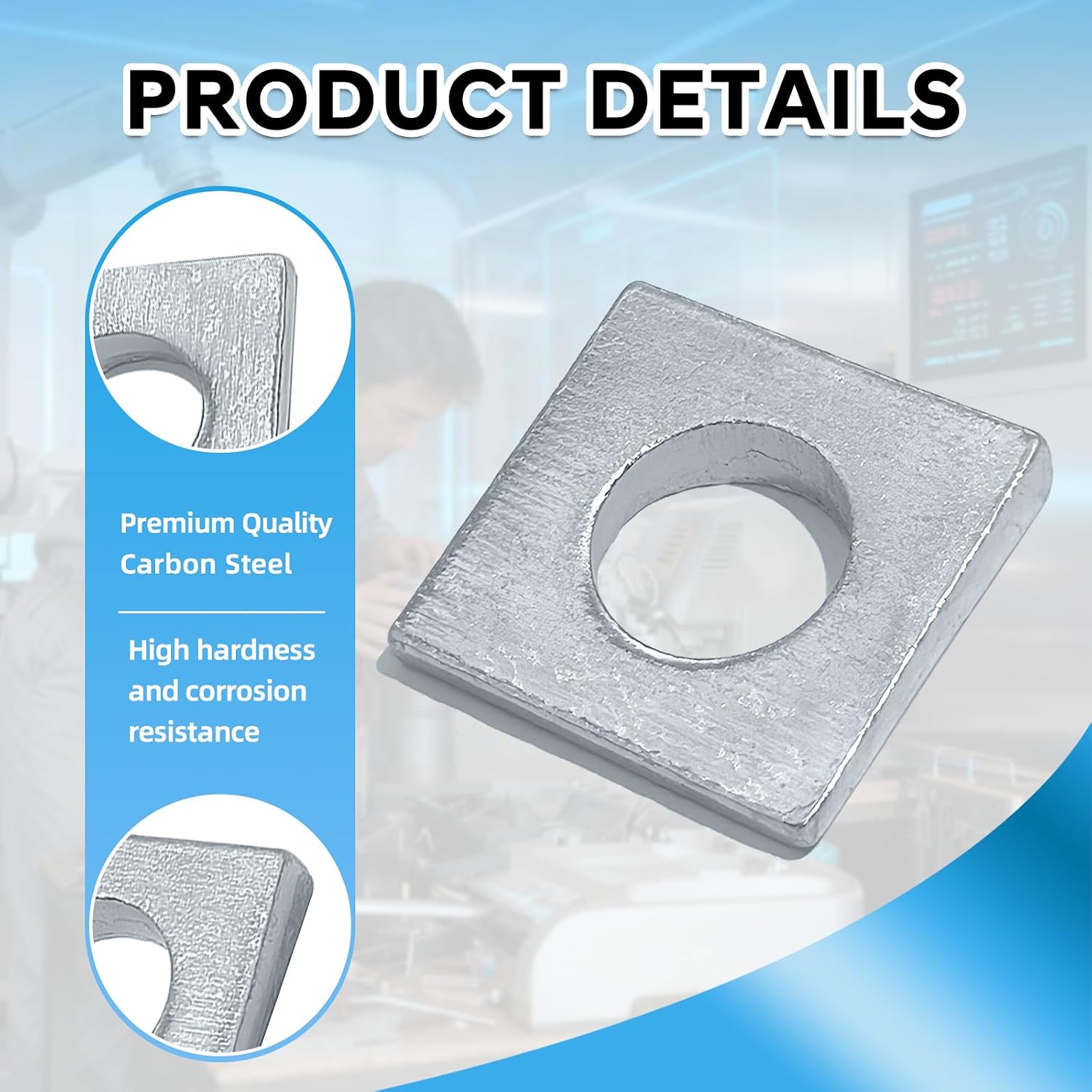 12Pcs 3/8 Inch(ID) Beveled Washers, 7/8 x 7/8 Inch Square Washers Metal Shim Wedge Carbon Steel Galvanized Washer for Leveling