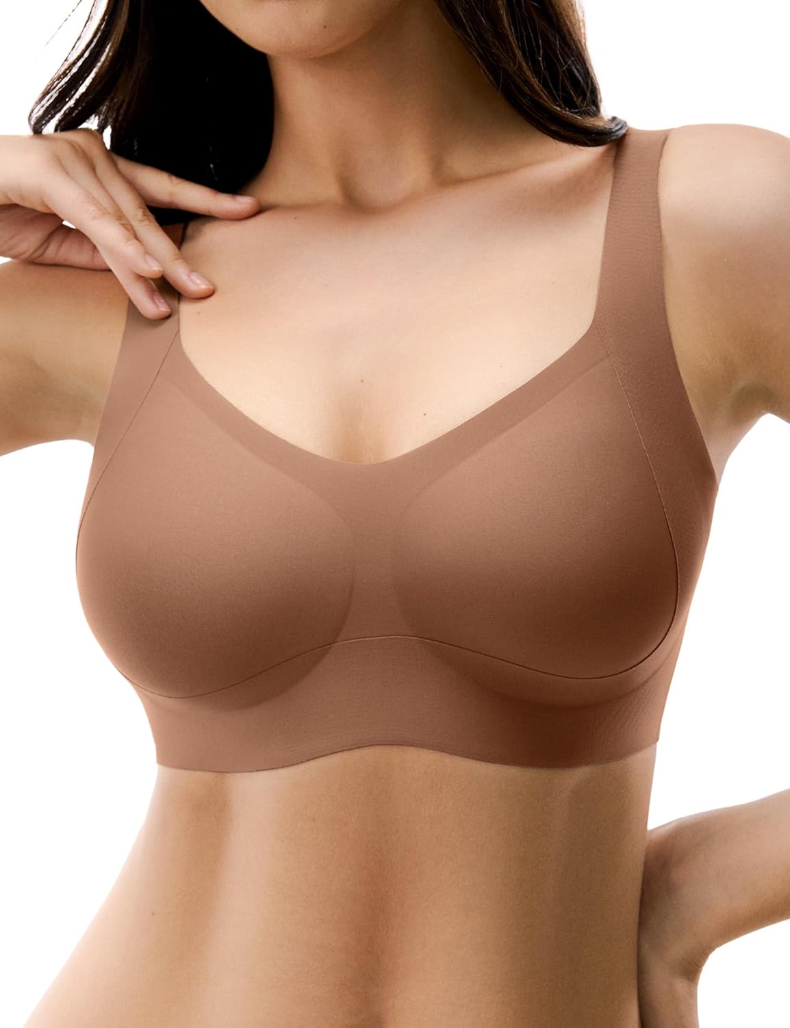 Womens Seamless Wireless Bra Push Up Full Coverage Bralettes No Underwire Everyday Bras Chocolate