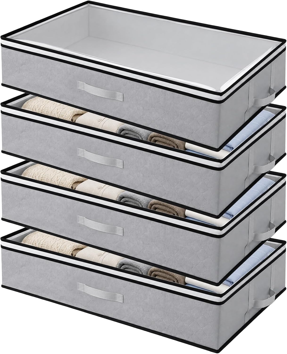 4 Pack 6 Inches High Under Bed Storage Containers, Low Profile