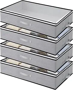 4 Pack 6 Inches High Under Bed Storage Containers, Low Profile