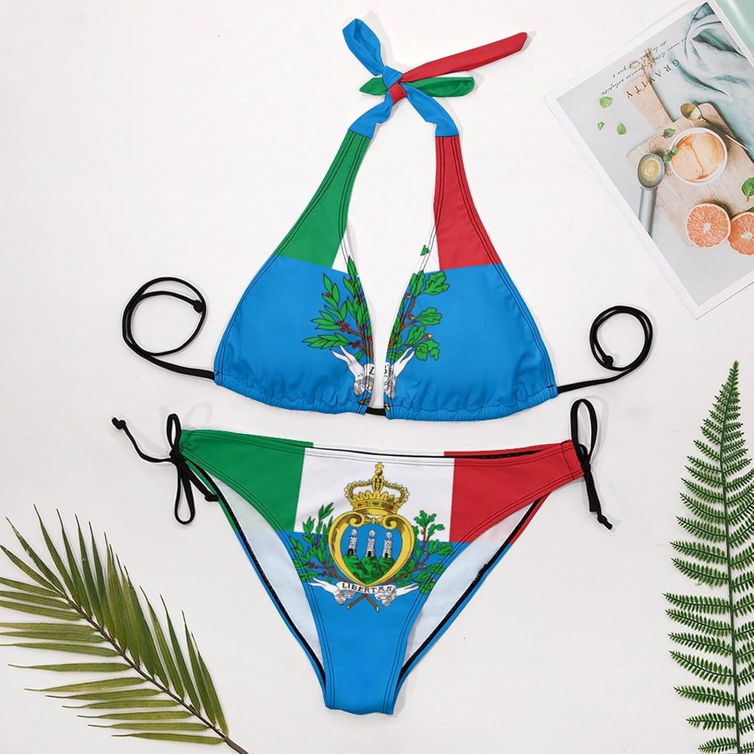 Flag of Italy and San Marino Novelty Women's 2 Piece String Bikini Set Swimsuits Bathing Suit Swimwear