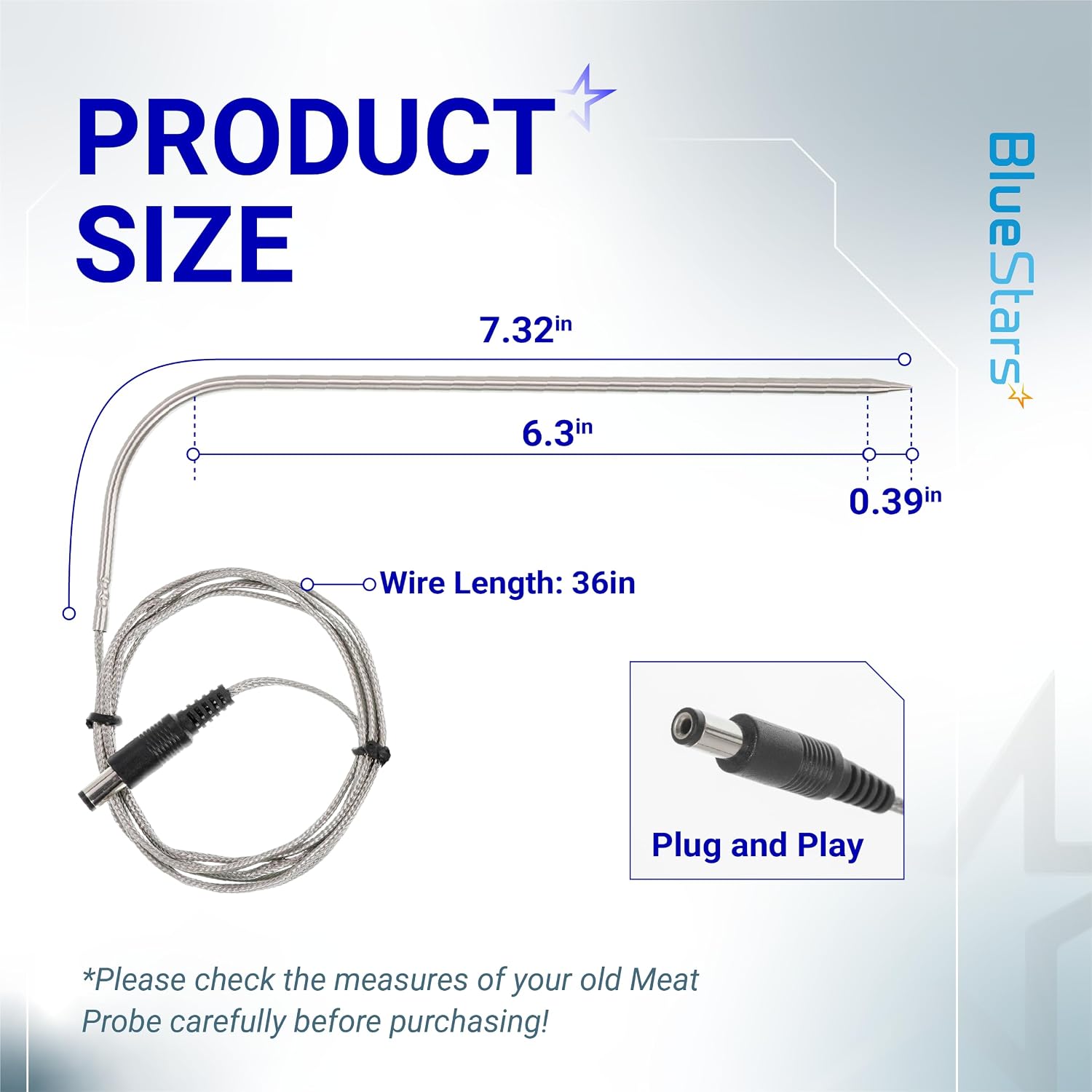 BlueStars 2-Pack Temperature Meat Probe Replacement for Rec Tec Recteq