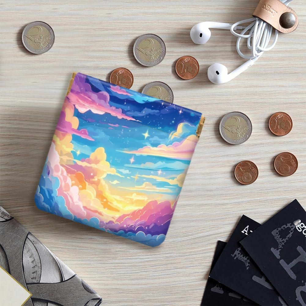 Peacoblue 4Pcs Small Leather Squeeze Coin Purse for Women-Clouds And Stars Pattern Waterproof & Durable Snap Closure Change Pouch Mini Money Wallet Bag for Adult Teen Girls Best Gift - Image 7