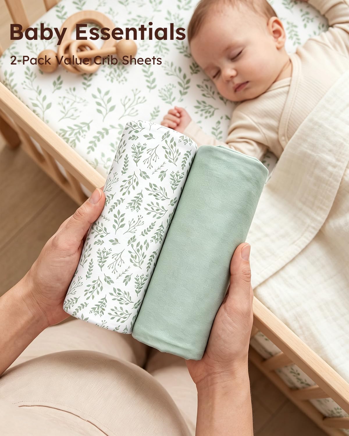 2-Pack Baby Crib Sheets 52x28 (Green+Leaf) M33530