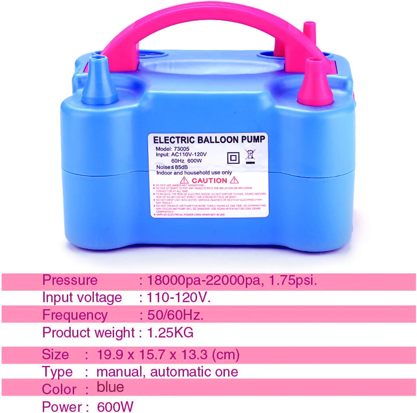 MESHA Balloon Pump Electric, Portable Inflator Dual-Nozzle Globos Machine, Air Balloon Blower Filler, Buddy for Party Balloon Arch Column Stand 110V 600W Air Pump