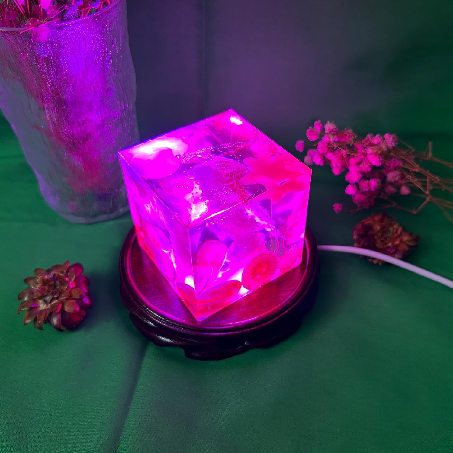 Wooden LED Display Base Root Carving Light Base,Multicolor Changing LED Display Stand, Round Wood Lighted Stand Base for 3D Crystal Ball Figurine Glass Resin Art Home Decor