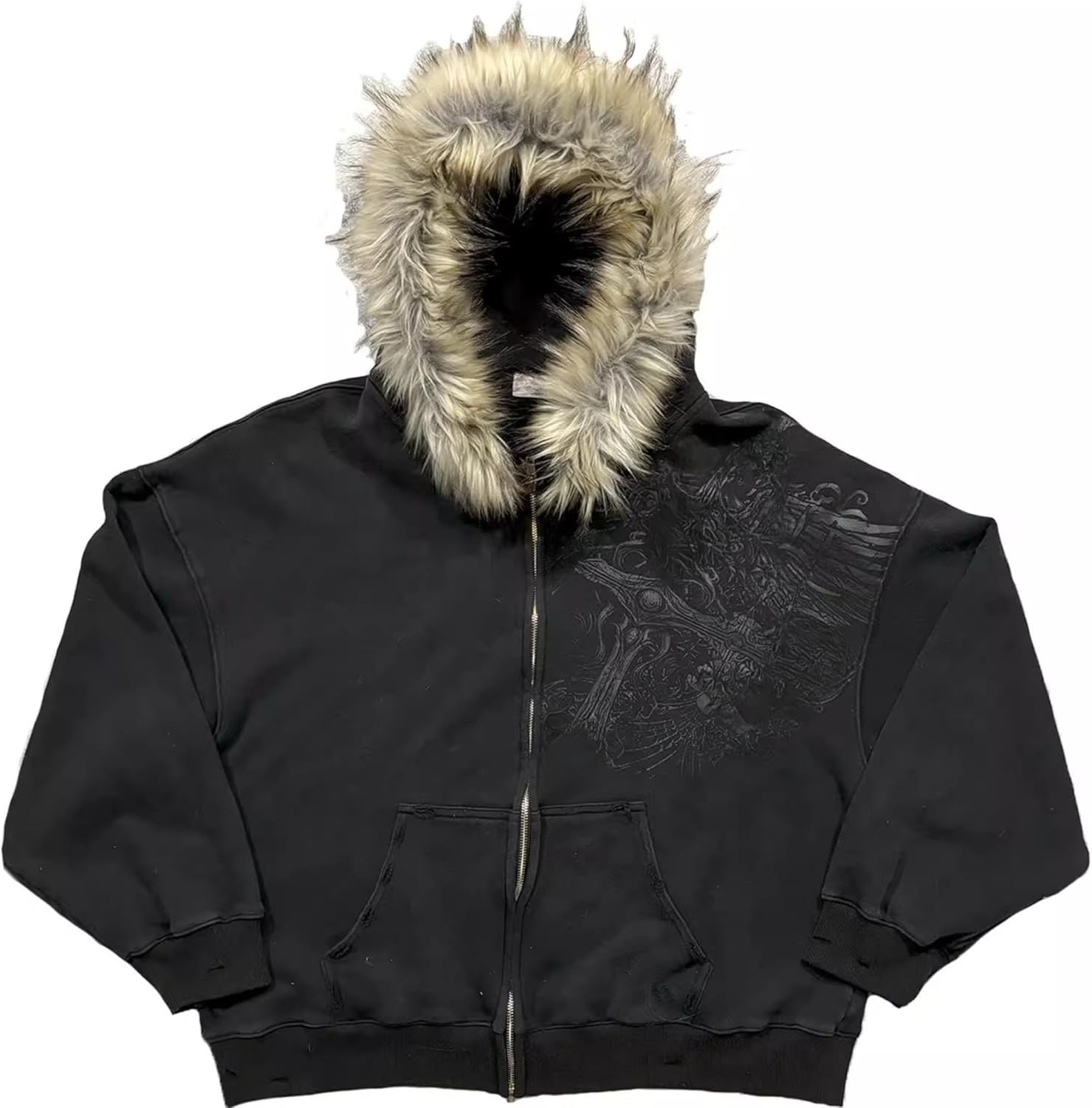 Crop Winter Coats Teen Y2k Zip Up Hoodie Fur Jackets 2000s Streetwear Emo Grunge Streetwear