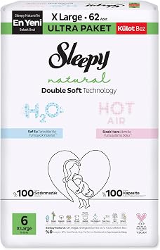Sleepy Natural Double Soft Ultra Paket Külot Bez 6 Numara Xlarge 62 Adet