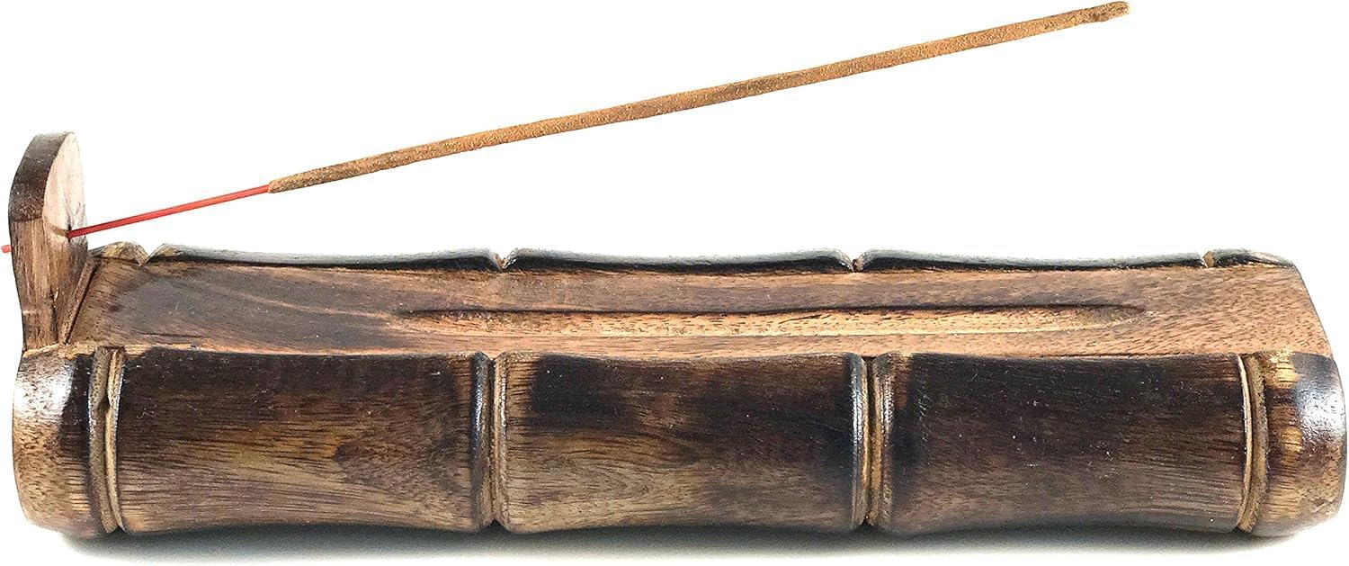 Incense Holder Burner Handmade Stick Incense Burner with Storage Compartment, Ash Catcher for Meditation, Yoga, Catches All Ashes, Bamboo Style Gift Home Decor Incense Stick Holders Burners