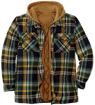 Mens Hooded Flannel Lined Jackets Plaid 