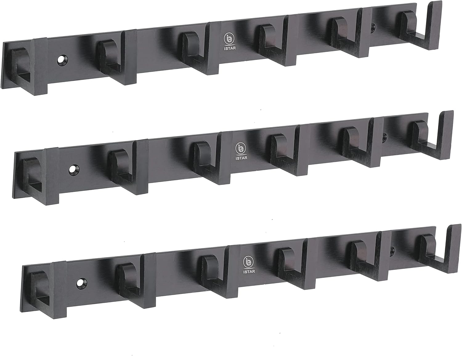 iSTAR 6 Pin Bathroom Cloth Hooks Hanger Wall Bedroom Bathroom Robe Hooks Rail - for Hanging Keys, Clothes, Towel Steel Hook (Black, Pack of 1)