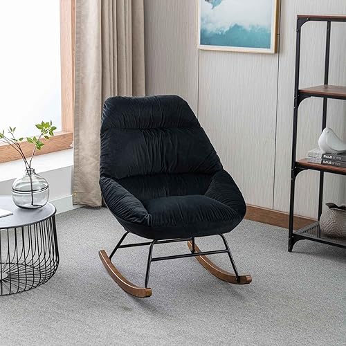 Miniatura 2 de FRITHJILL Mecedora, silla lateral acolchada tapizada capitoné, sillas decorativas de respaldo medio para sala de estar, dormitorio